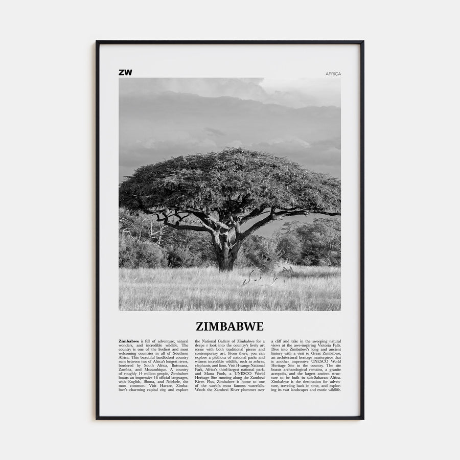 Zimbabwe Travel B&W Poster