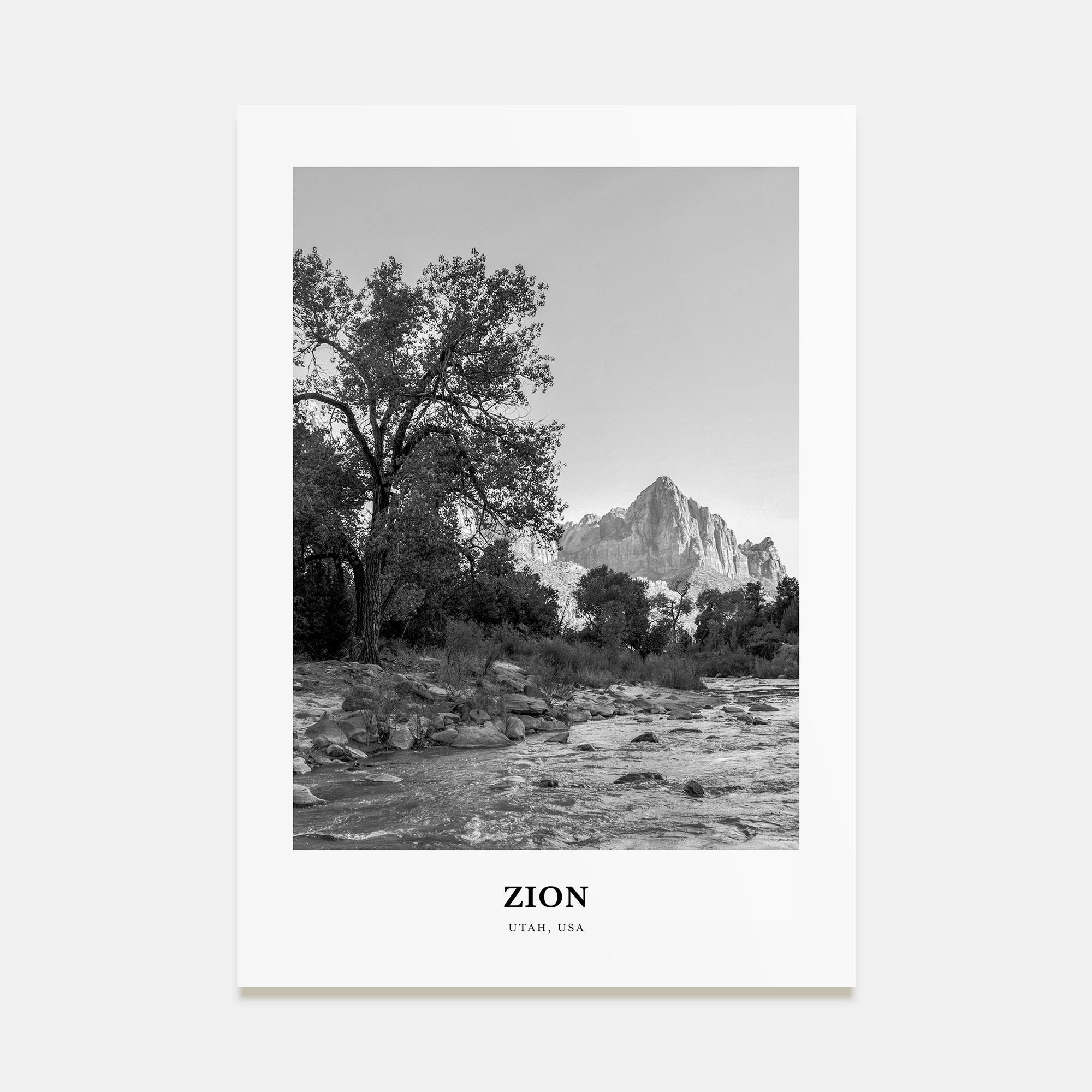 Zion National Park Portrait B&W Poster