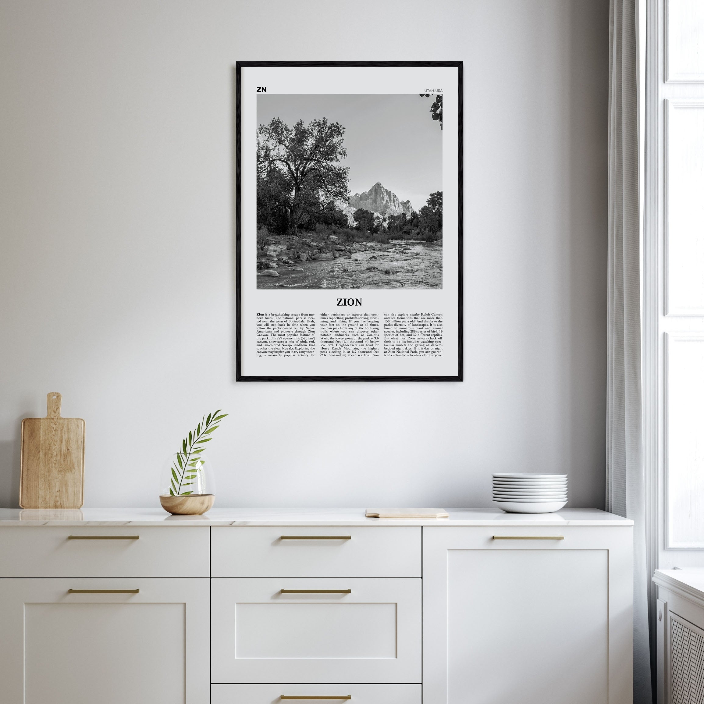 Zion National Park Travel B&W Poster