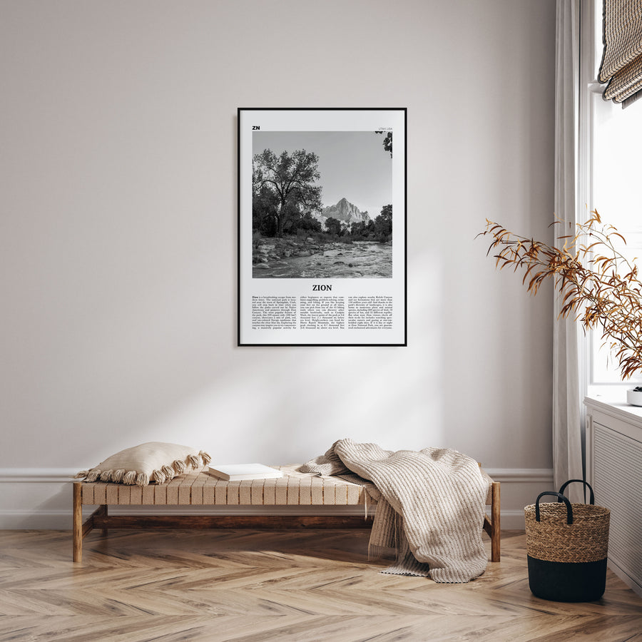 Zion National Park Travel B&W Poster