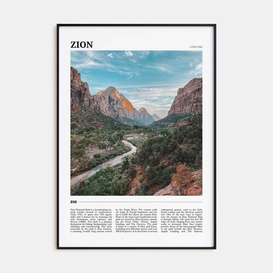 Zion National Park Travel Color Poster