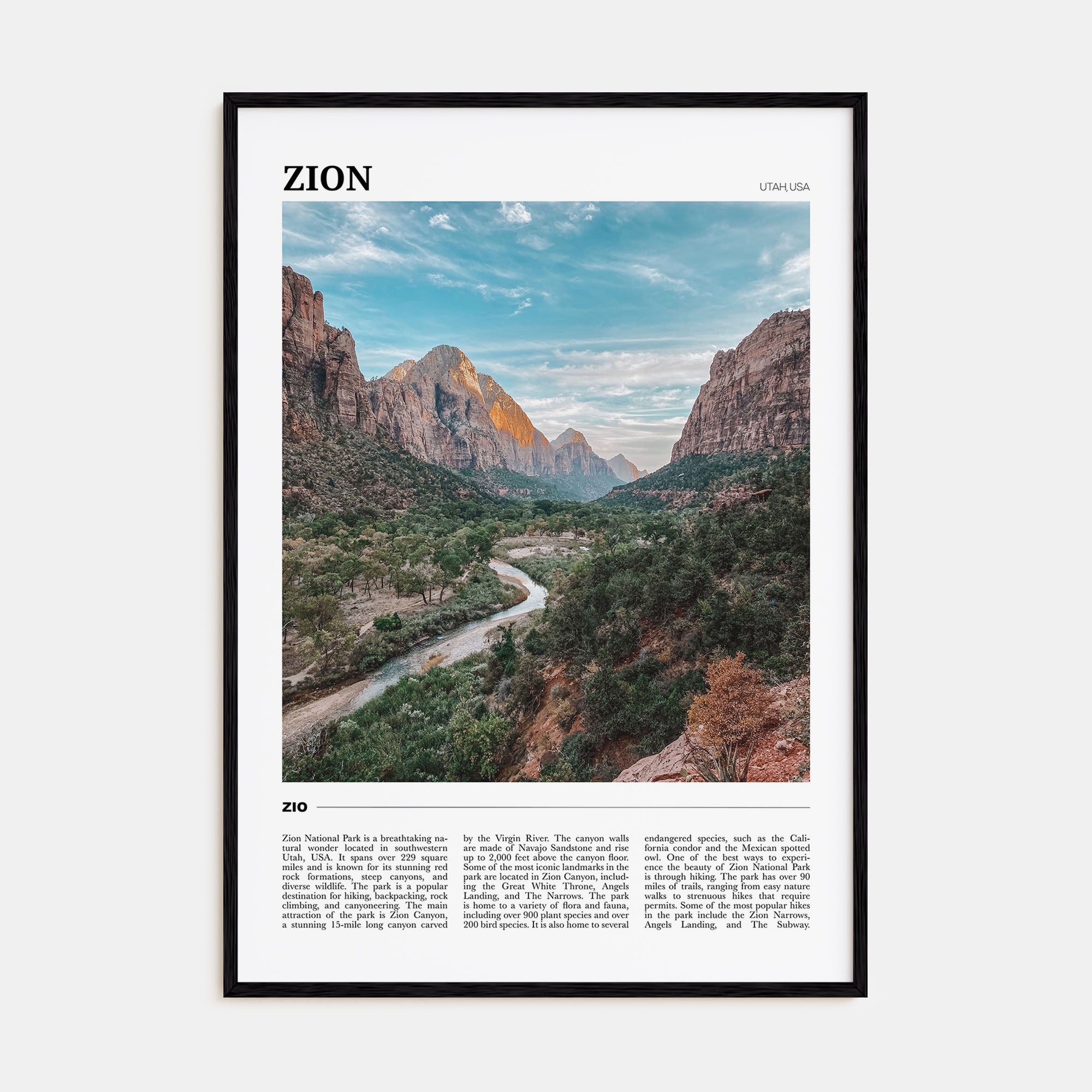 Zion National Park Travel Color Poster